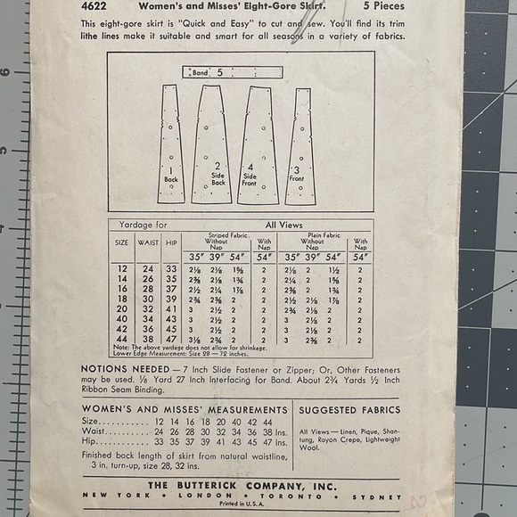 Vintage 1940’s Butterick 4622 skirt sewing pattern - Picture 3 of 5